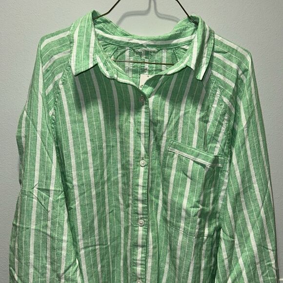 aerie S Celebrity Green White Stripe Pool-to-Party Linen Blend Cover up Shirt - Picture 10 of 17